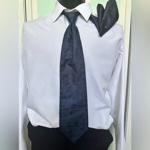 Midnight Navy Dark Blue Tie Wedding Prom Pre Tied tapestry paisley pocket square